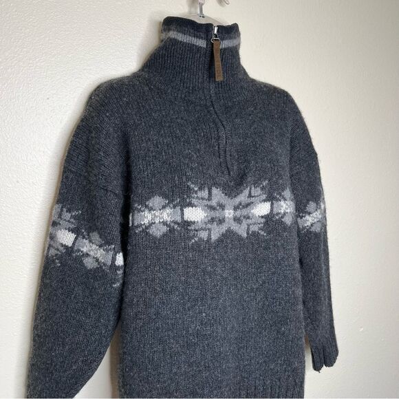Vintage Patrol Shetland Wool Fair Isle Heather Gray 1/4 Zip Sweater Women Large - Picture 3 of 14